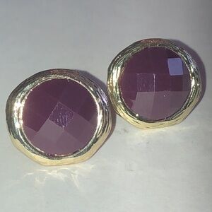 Gold Tone and Dark Maroon Burgundy Purple Boho Stud Earrings